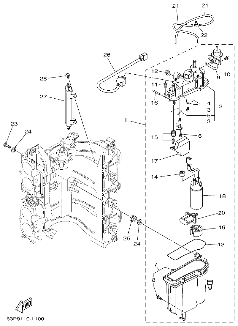 Yamaha F150BET, FL150BET FUEL INJECTION PUMP 1 parts diagram